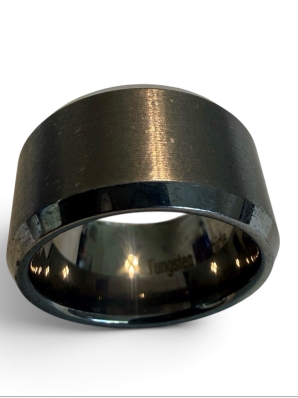 Tungsten Carbide Brushed Wedding Band Ring Size 7 12mm Polished Beveled Comfort